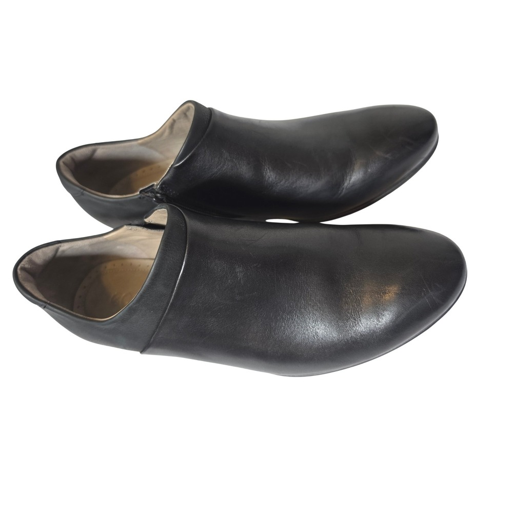 Ecco Shape Black Leather Wedge Ankle Boots Side Zip Almond Toe 41P270023345781